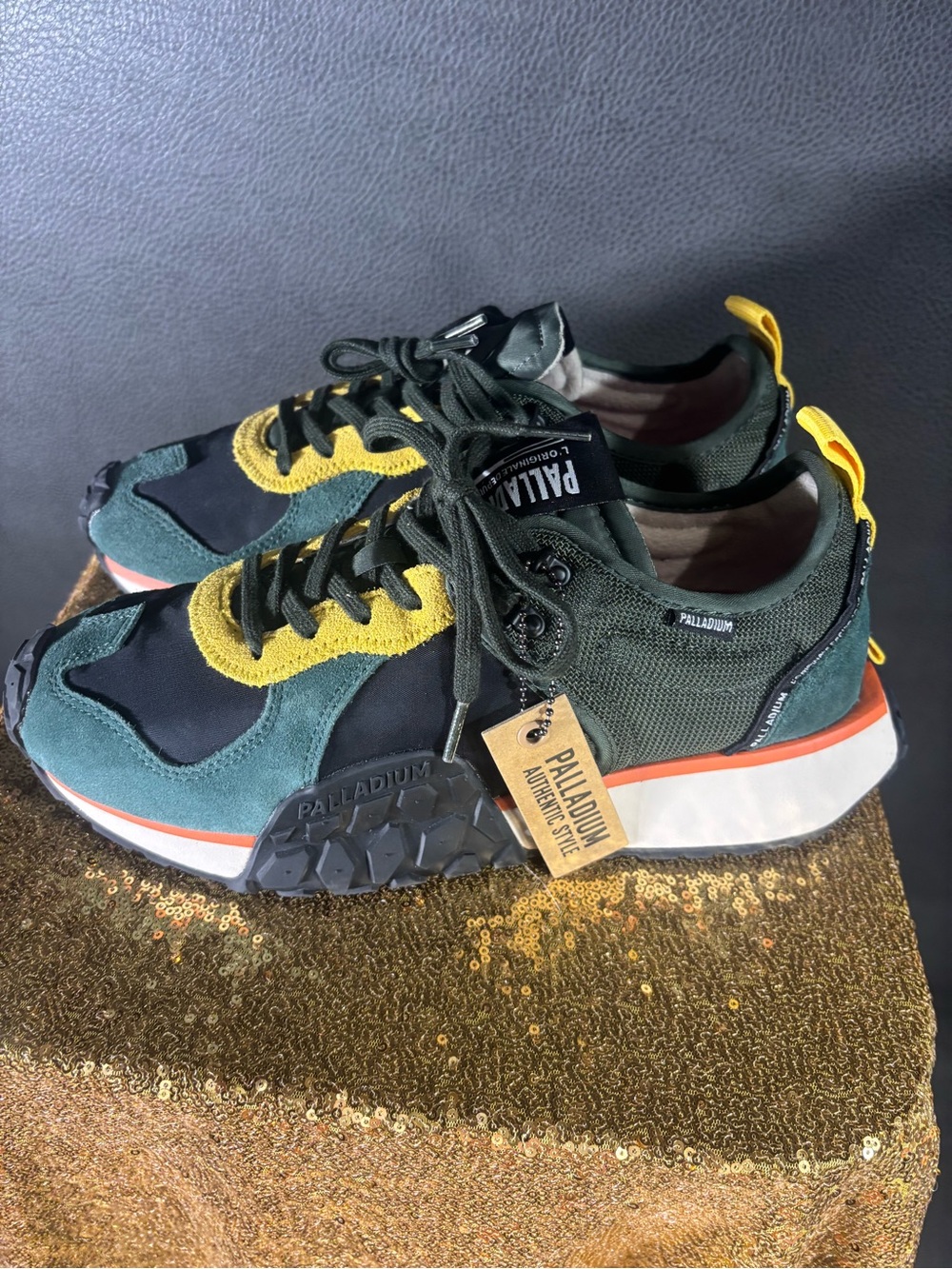Palladium Troop Runner Sneakers M 8.5 W 10 Green Black Yellow Suede Mesh Trail